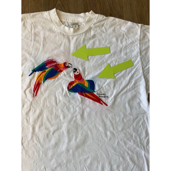 Vtg Pinto Ecuador Amazonico Embroidered Parrot White Shirt Men's L Single Stitch - Picture 4 of 6